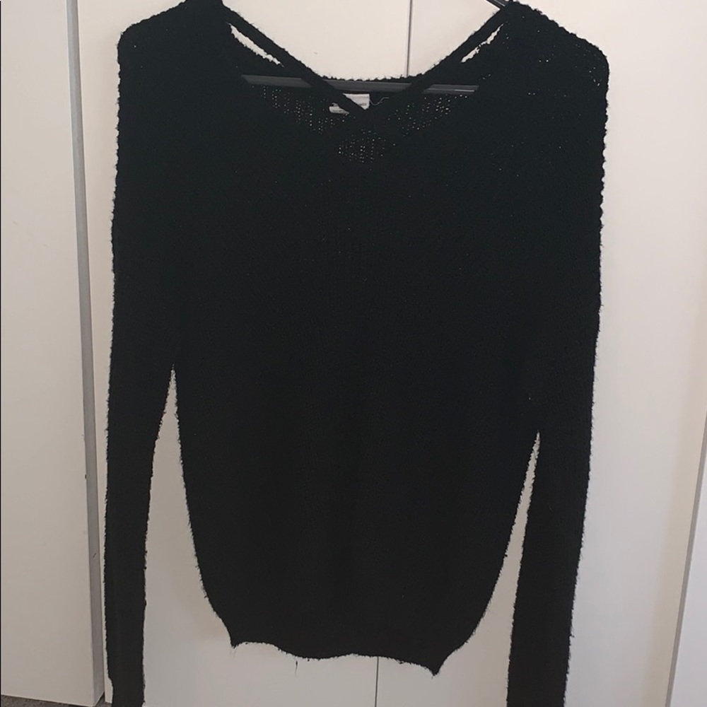 black crossed v neck sweater